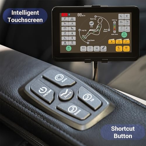 MYNTA massage chair - Close-up of a massage chair's intelligent touchscreen display showing various massage settings and body